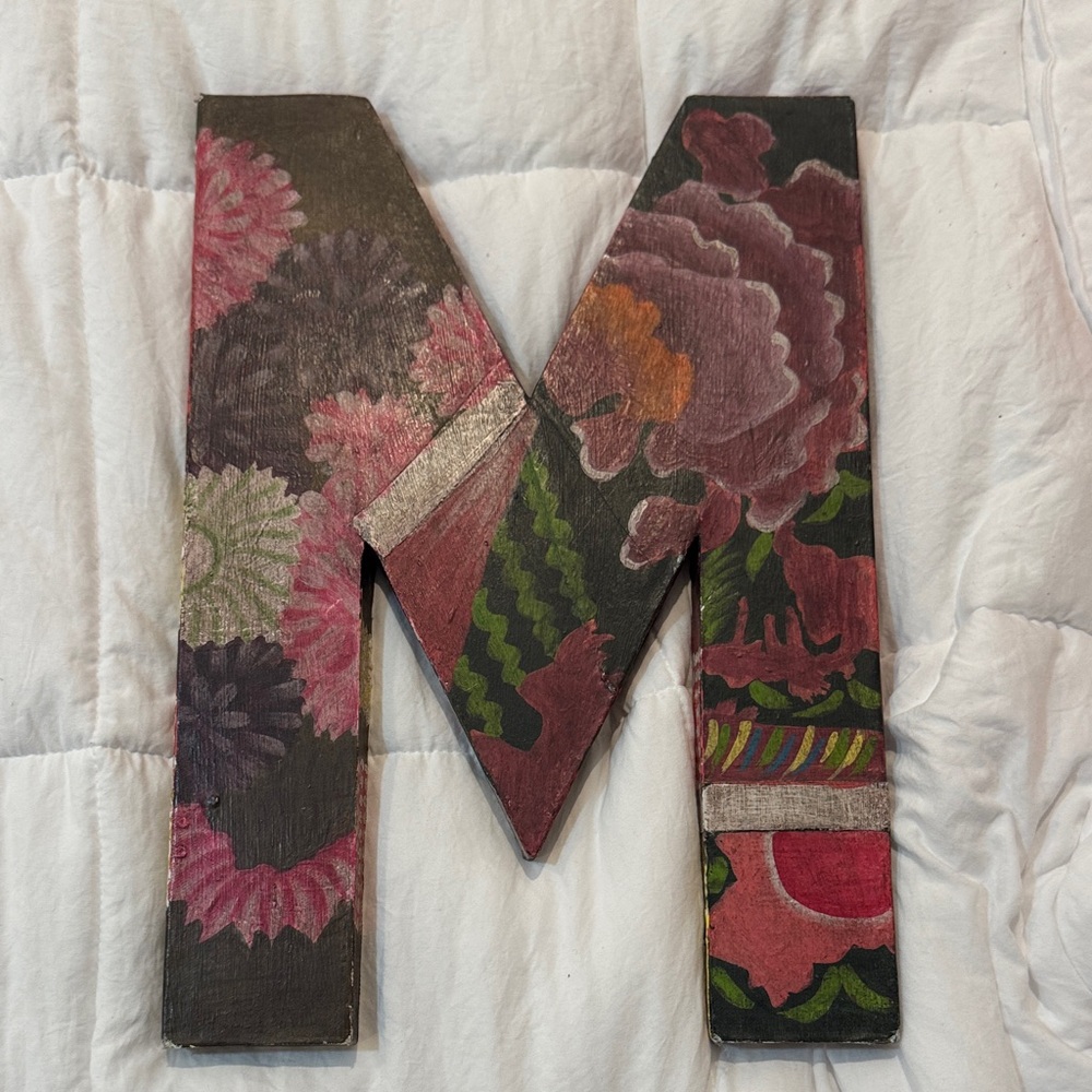 Anthropologie Multicolor Floral Letter 'M' Art
